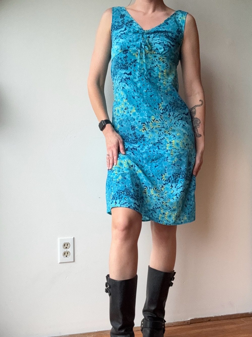 M Collection Vintage Blue Floral Midi Dress